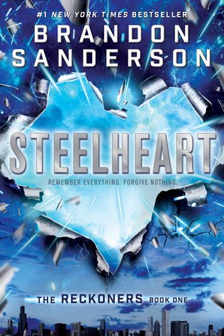 Steelheart by Brandon Sanderson book cover. Shade of blue mimicking an explosion through steel.